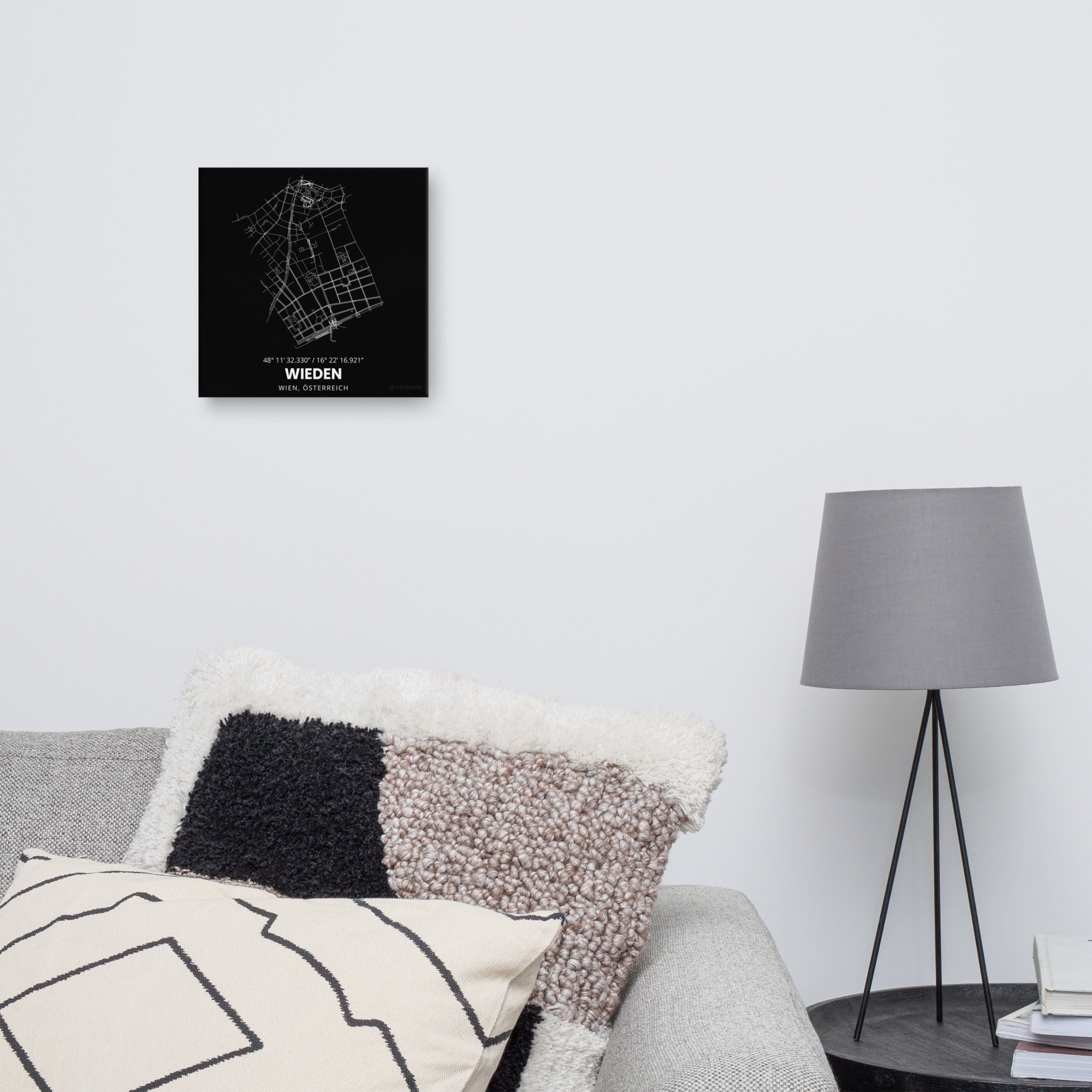 04., Wieden, Wien, "Bezirk auf Leinwand”, Wanddeko (Schwarz)