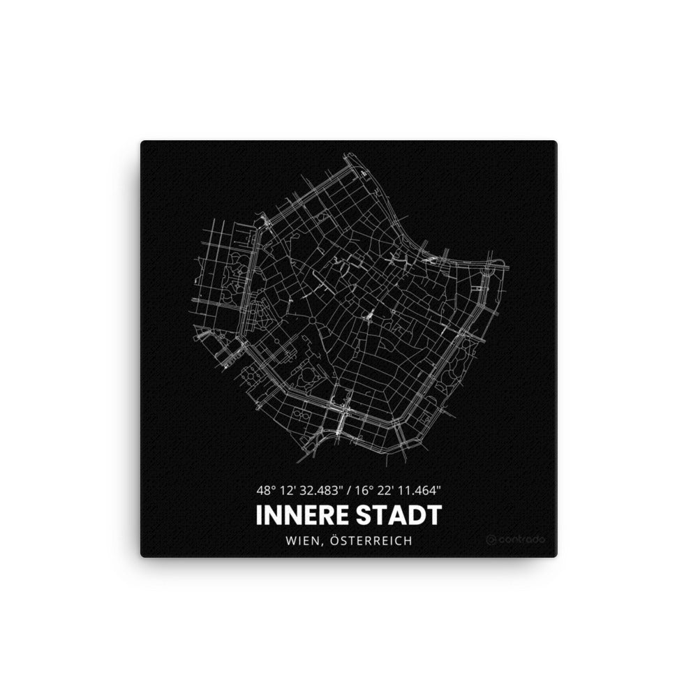 01., Innere Stadt, Wien, "Bezirk auf Leinwand”, Wanddeko (Schwarz)