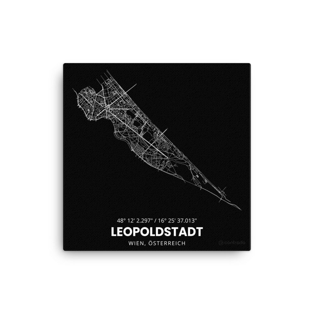 02., Leopoldstadt, Wien, "Bezirk auf Leinwand”, Wanddeko (Schwarz)