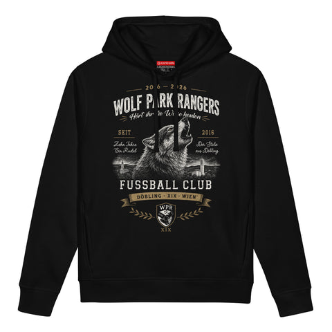 DSG Wolf Park Rangers, 10 Jahre Rudel Jubiläumhoodie, Unisex Hoodie aus 100% Bio-Baumwolle mit Seitentaschen